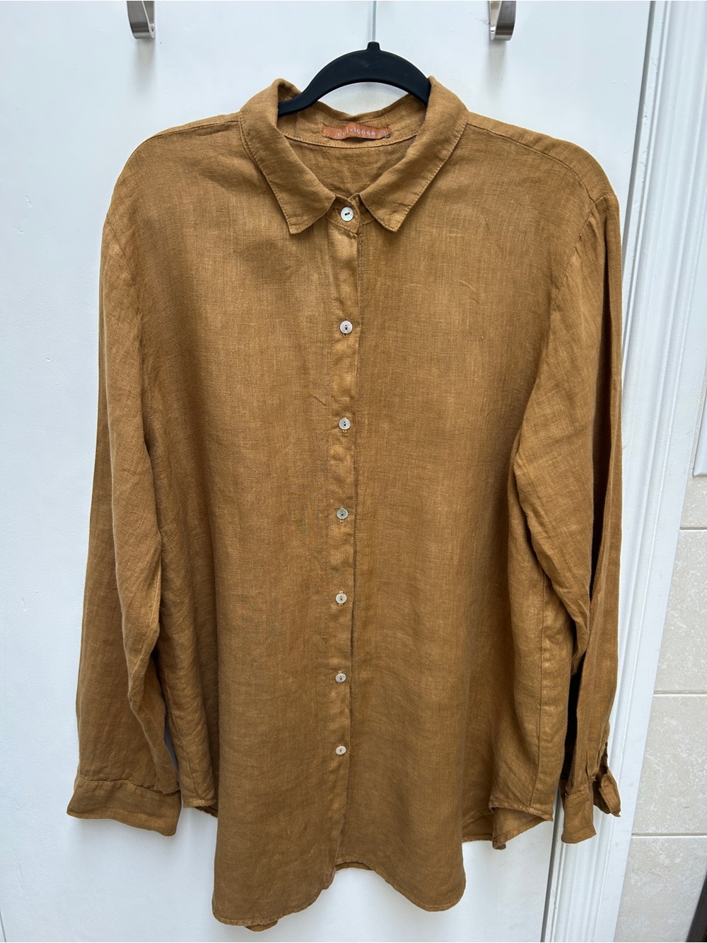 Linen Button-Down Shirt in Camel